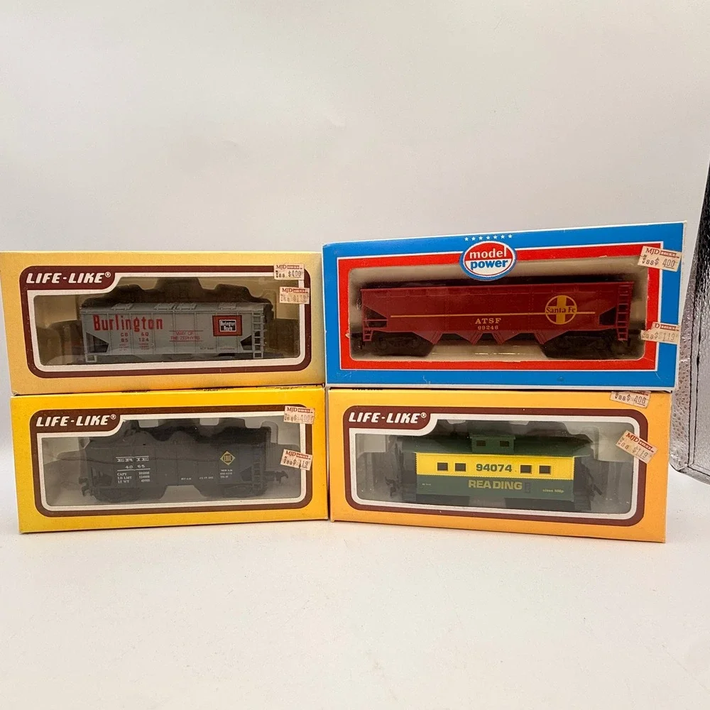 Life-Like Model Power HO Scale Train Lot Santa Fe Reading Erie BN 4 Cars NIB